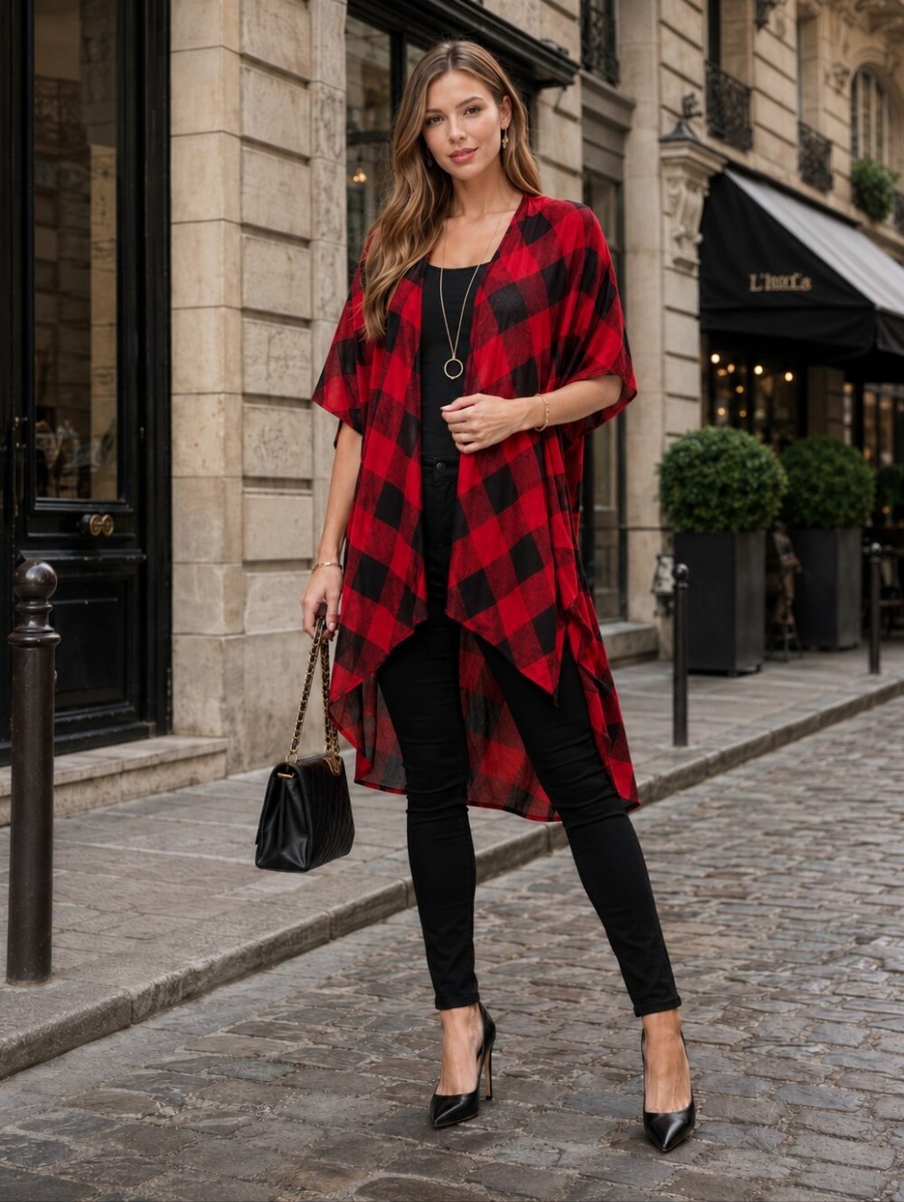🆕 Red Buffalo Check Semi Sheer  Kimono